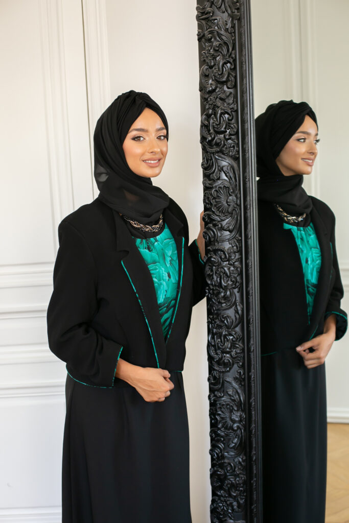 Robe longue bimatière imprimé verte